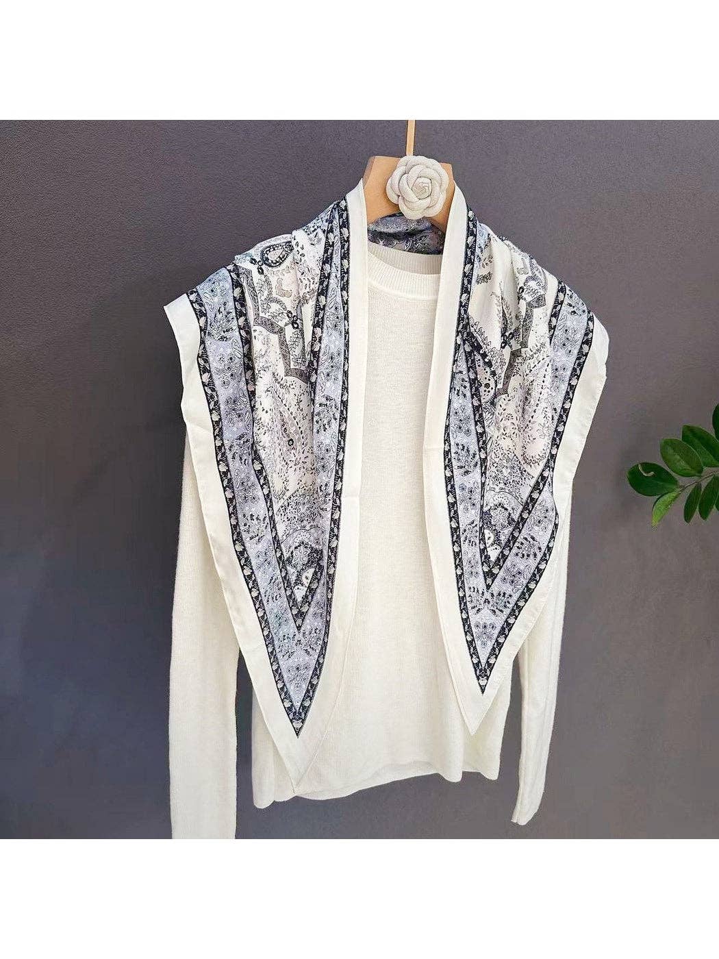Grey Vintage Print Triangle Bandana