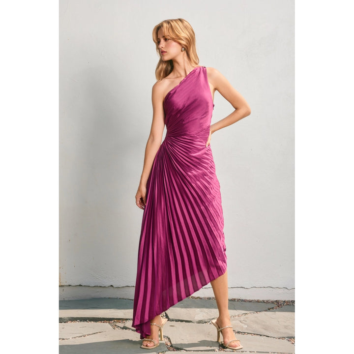 Olympia Pleated Maxi Dress – Magenta