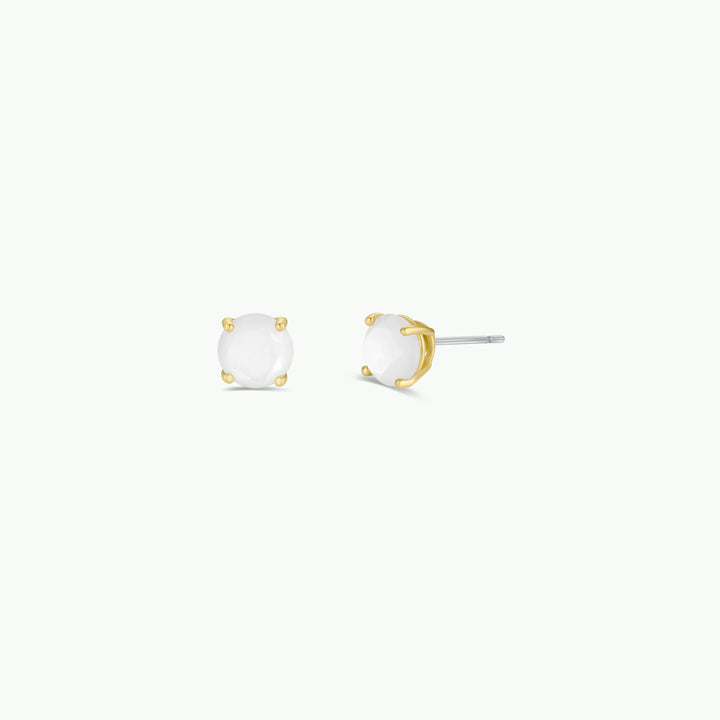 Round - Mother of Pearl Gemstone - Gold Earrings
