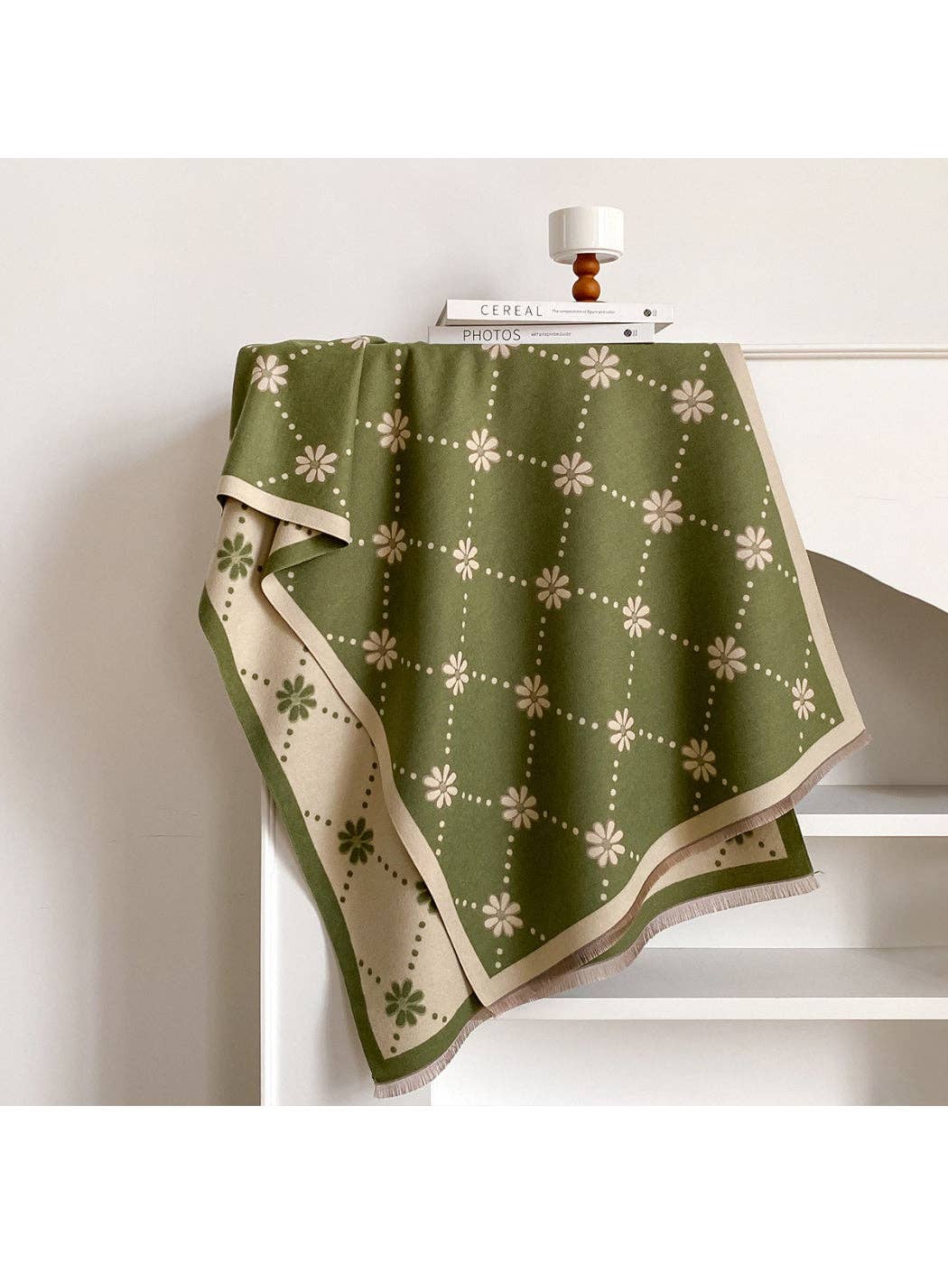 Polka Dot Floral Fringe Scarf