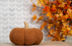 Pearhead - Rust Sherpa Pumpkin Pillow, Fall Decor