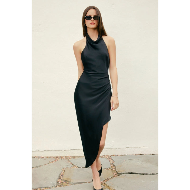 Satin Halter Maxi Dress – Black