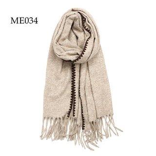 Adorro - Soft Crochet Trim Weaved Knit Oblong Fleece Scarf (8 colors): 034