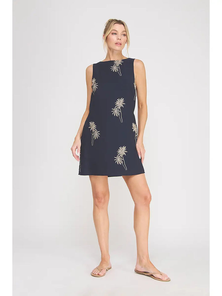 Palm Breeze Embroidered Midi Dress