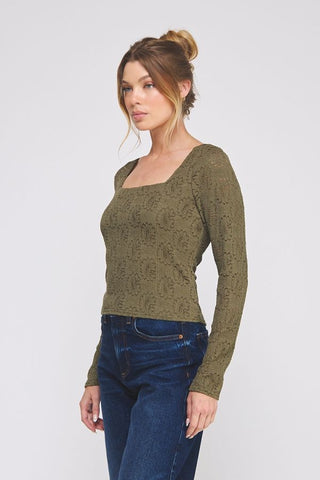 Olive Bloom Lace Knit Top