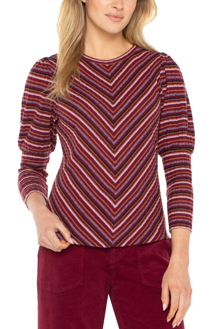 3/4 Juliette Sleeve Crew Neck Knit Top with Miter - Hello Beautiful Boutique