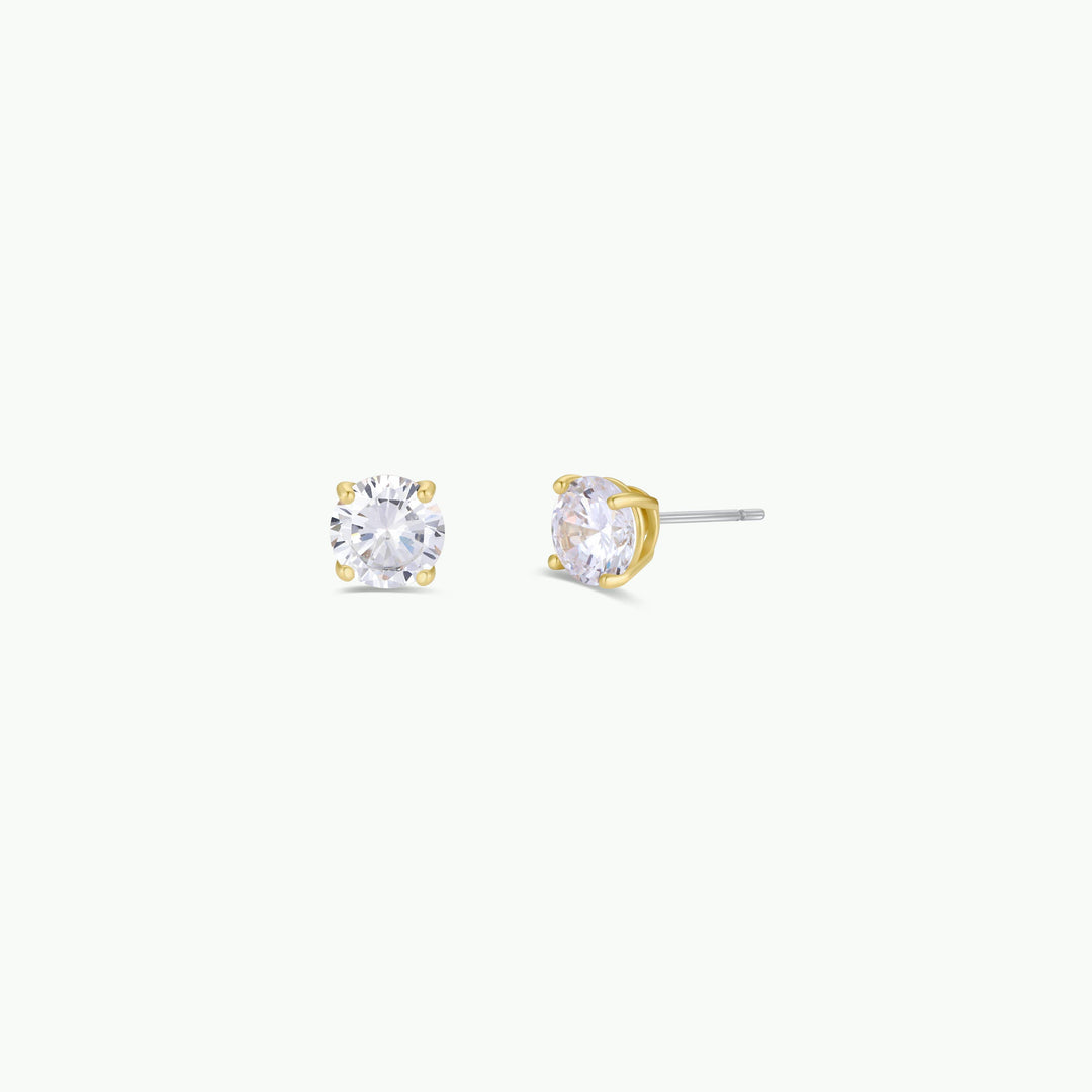 Round CZ - Clear - Gold Earrings