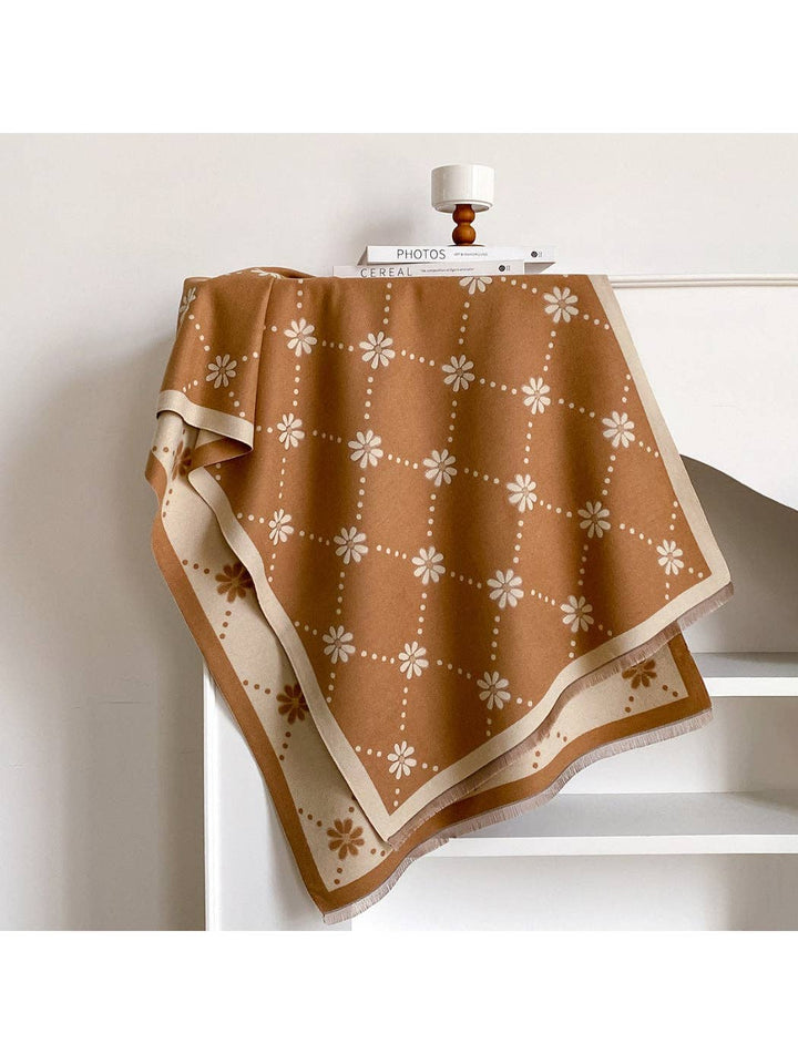 Polka Dot Floral Fringe Scarf