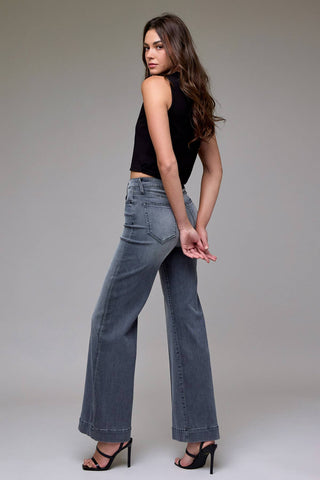 Grey Happi Flare Pintuck High Rise Denim