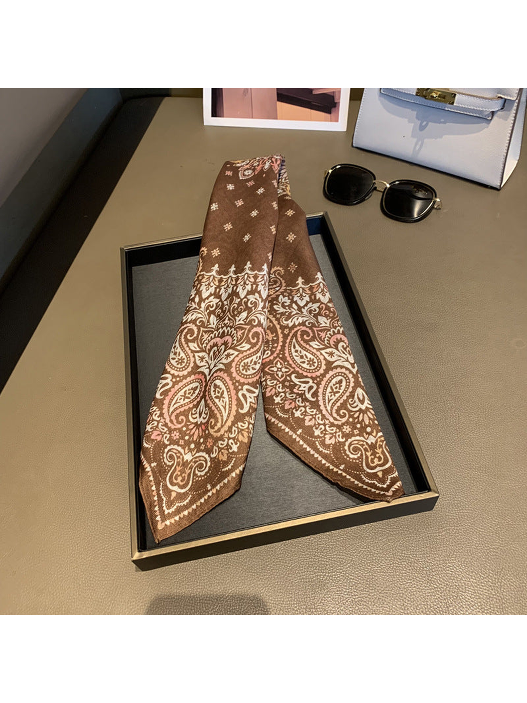Brown Paisley Bandana Square Scarf