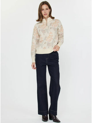 Jacquard Floral Half-Zip Sweater