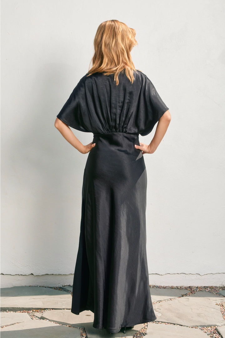 Like Butter Satin Blouson Maxi Dress