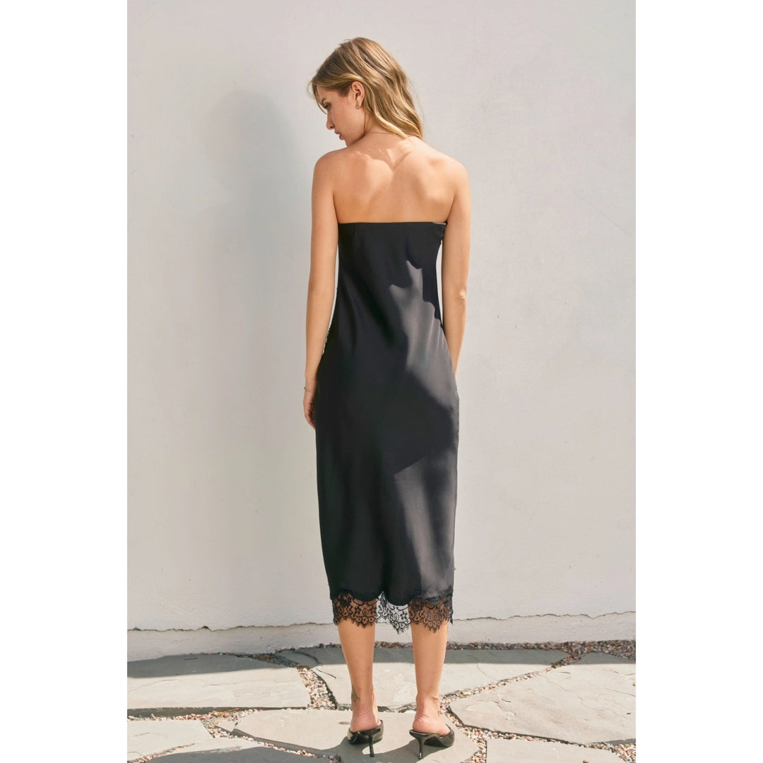 Lace Trim Tube Midi Dress