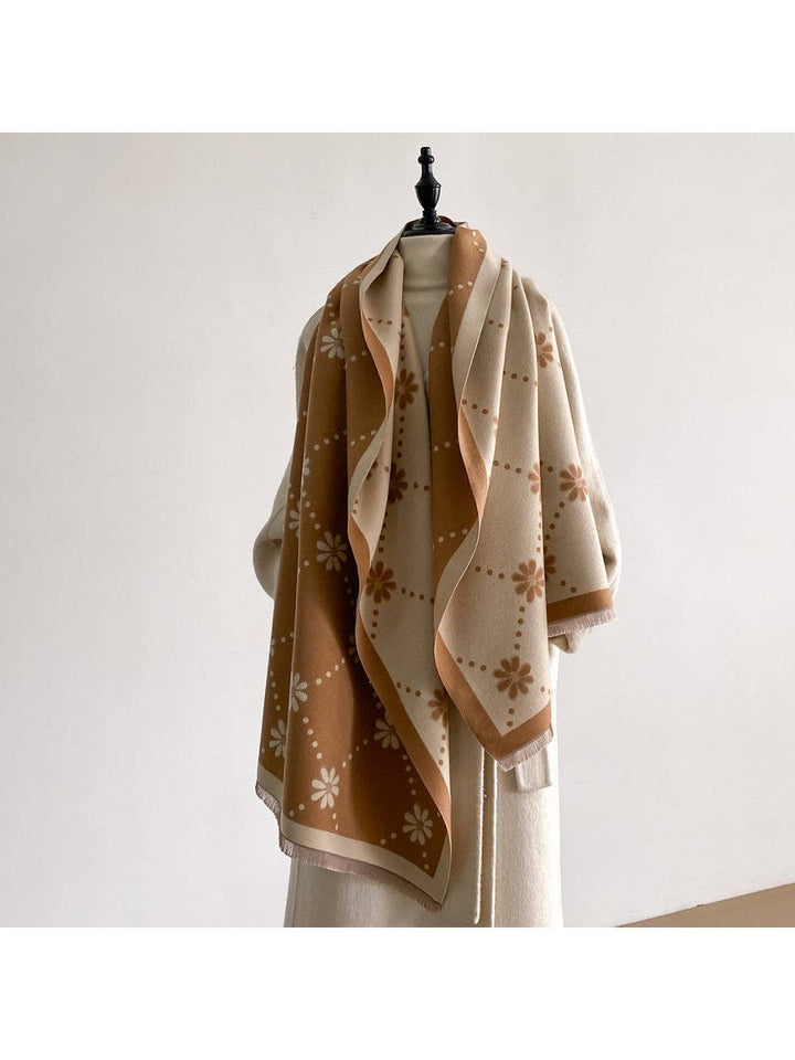 Polka Dot Floral Fringe Scarf