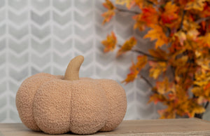 Pearhead - Beige Sherpa Pumpkin Pillow, Fall Decor