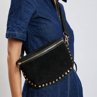 Gizelle-Suede Belt Bag: Black