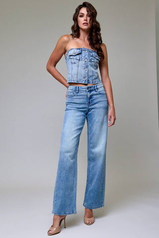 Vintage Wash Stretch Mid Rise Dad Jean