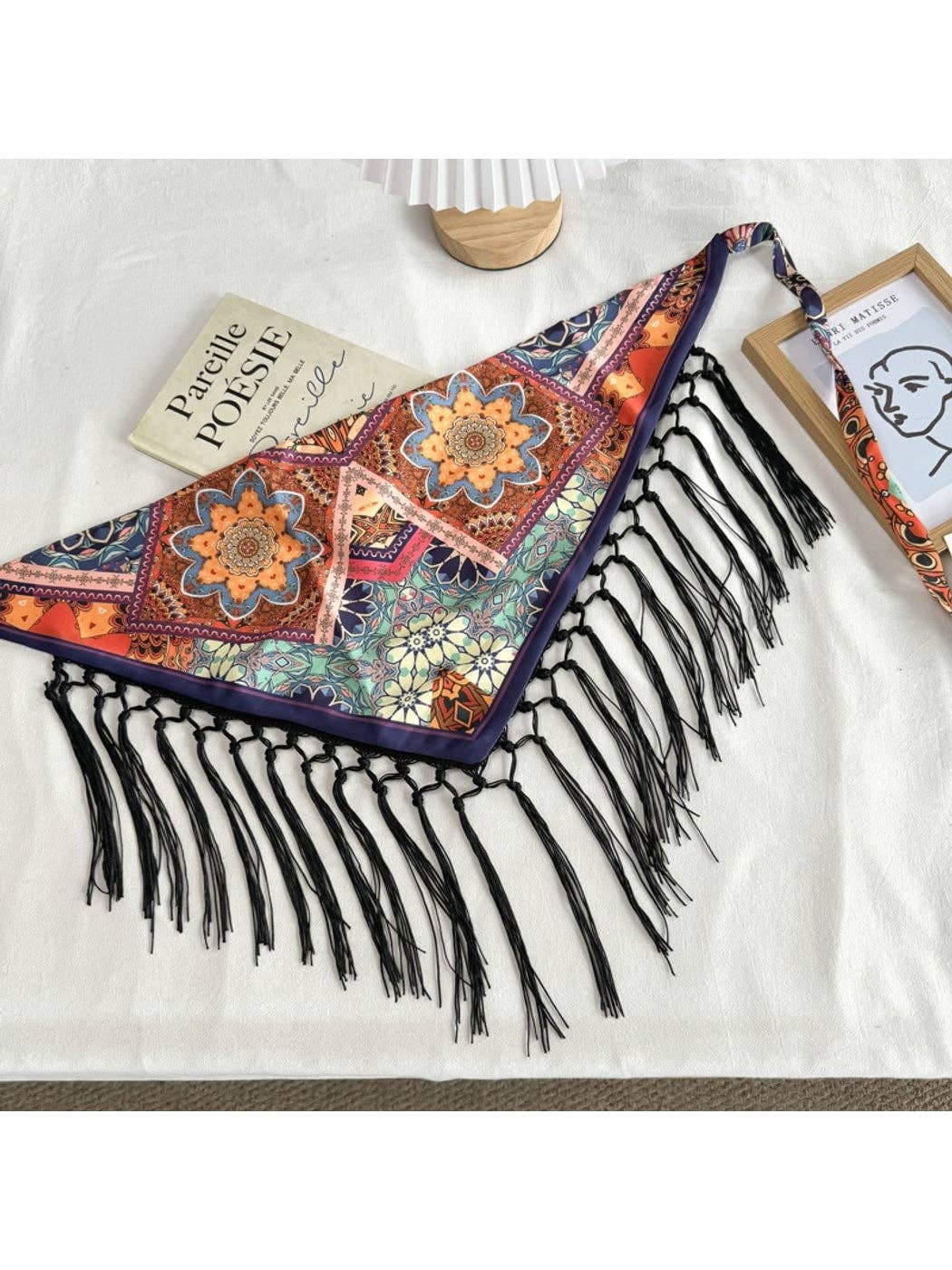 Fringed Patchwork Triangle Bandana