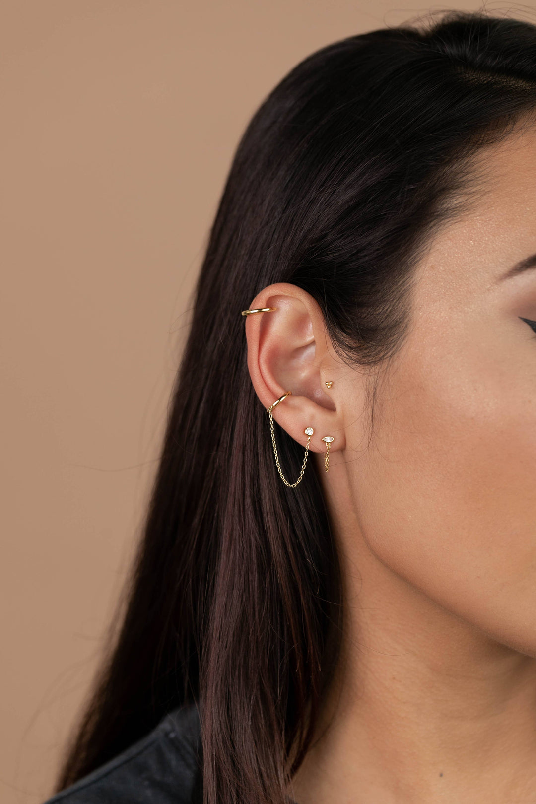 Chain Huggie - Stud - Gold Earrings