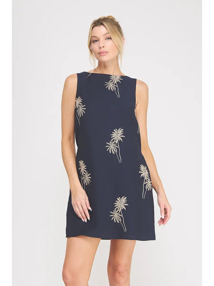 Palm Breeze Embroidered Midi Dress