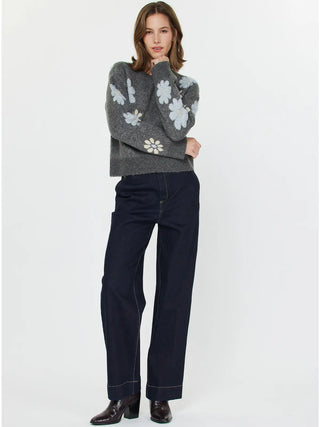 Floral Motif Crew Neck Sweater