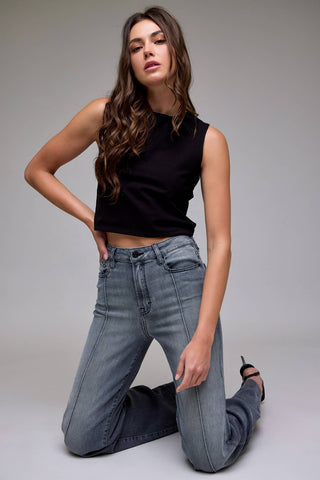 Grey Happi Flare Pintuck High Rise Denim