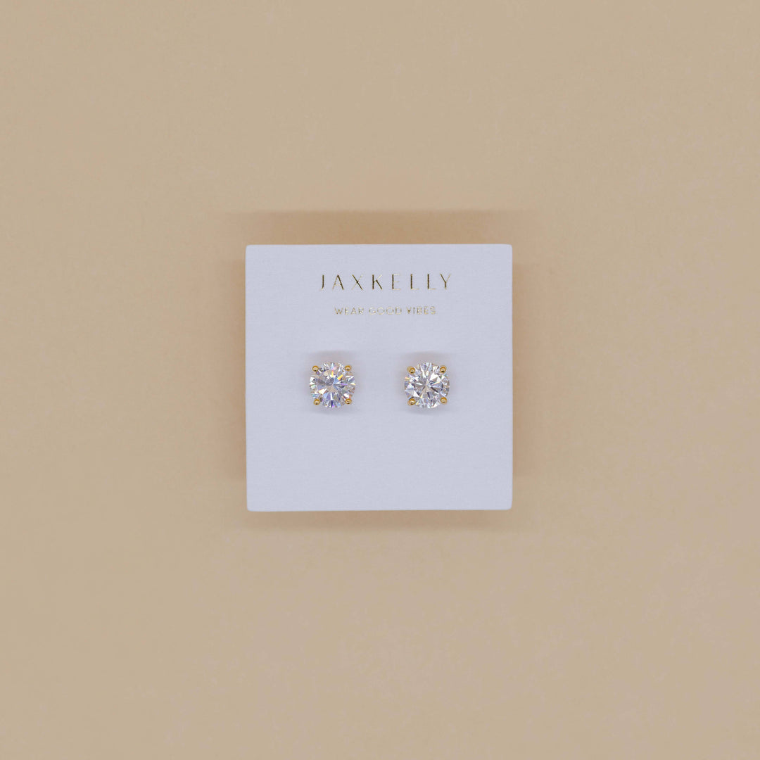Round CZ - Clear - Gold Earrings