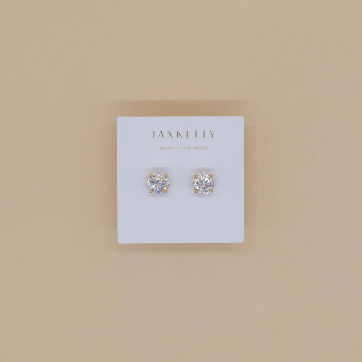 Round CZ - Clear - Gold Earrings