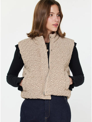 Cropped Quilting Vest – Taupe