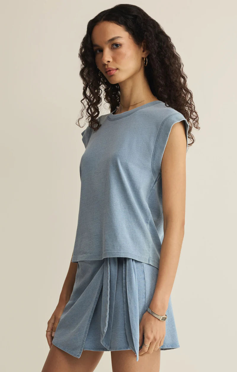Camino Jersey Denim Top- Ocean Air Indigo