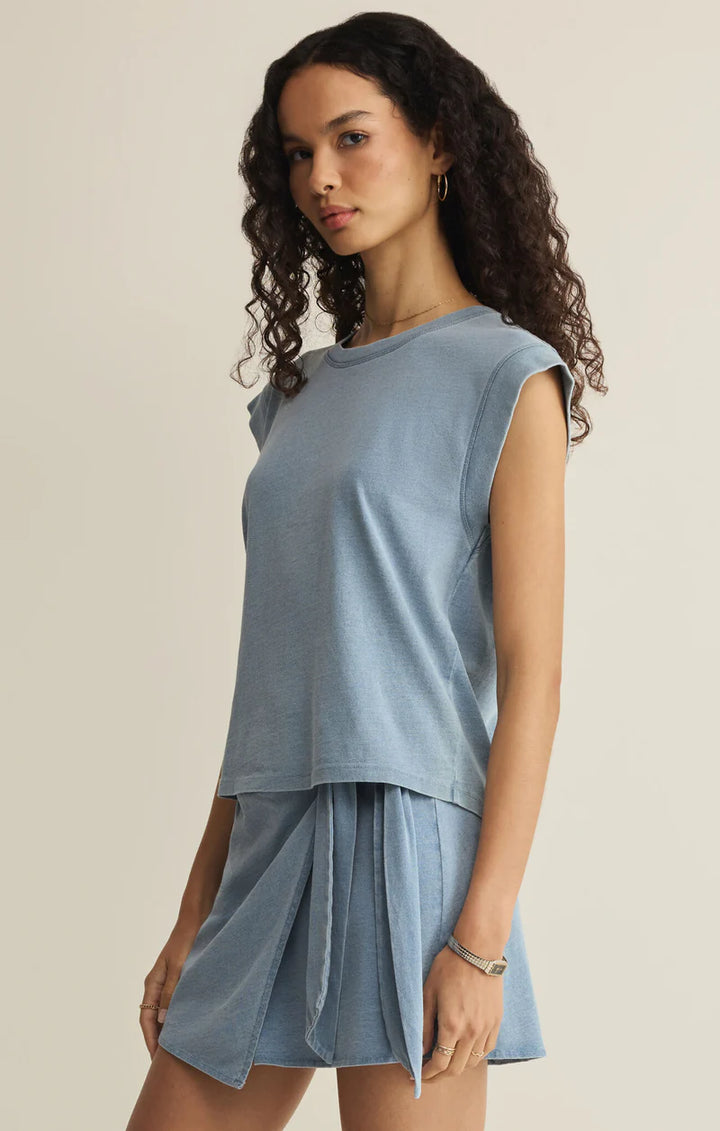 Camino Jersey Denim Top- Ocean Air Indigo