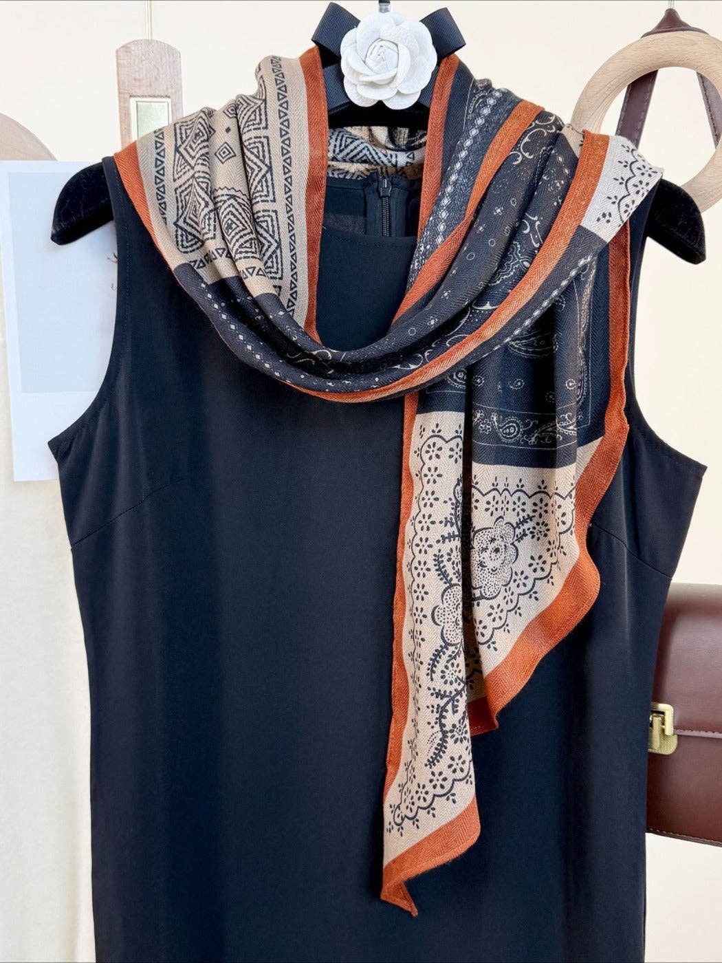 Navy Boho Floral Scarf