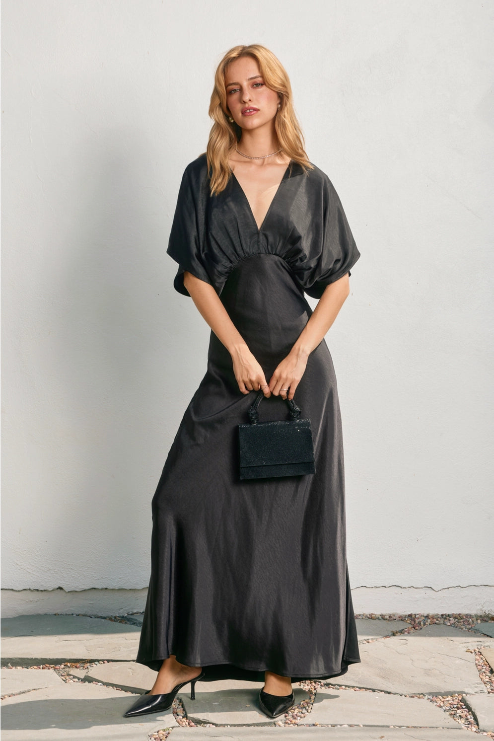 Like Butter Satin Blouson Maxi Dress