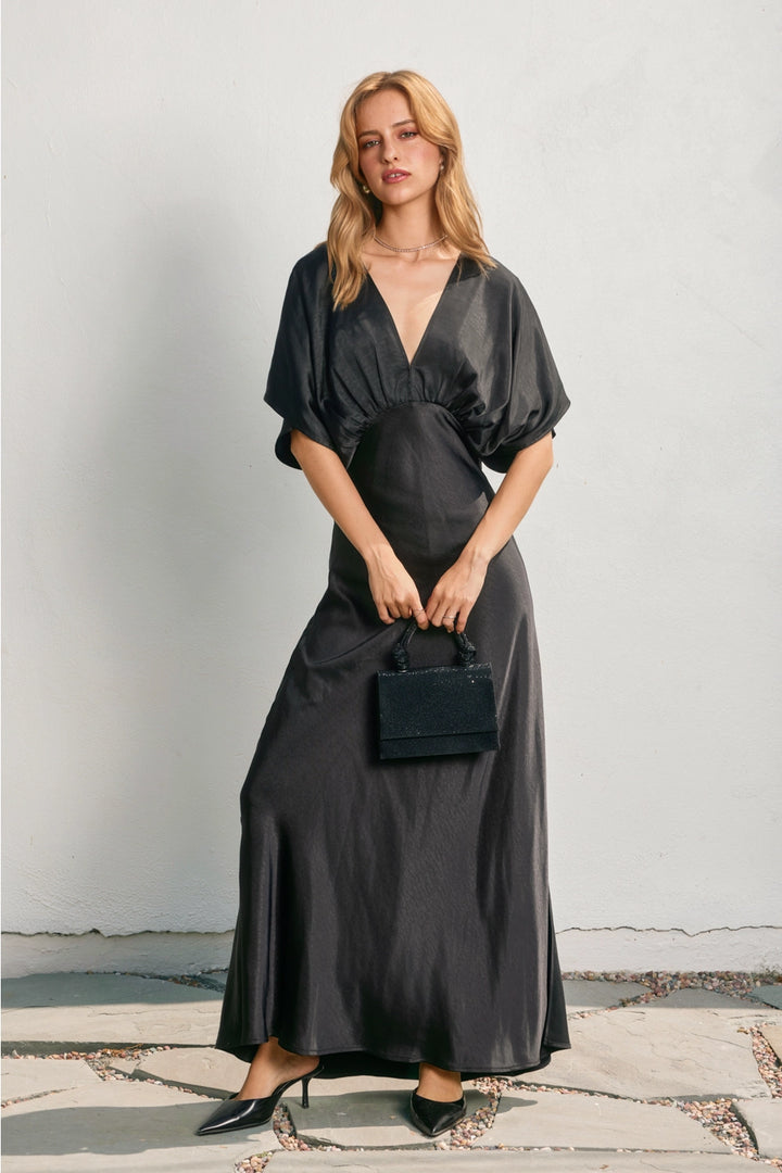 Like Butter Satin Blouson Maxi Dress