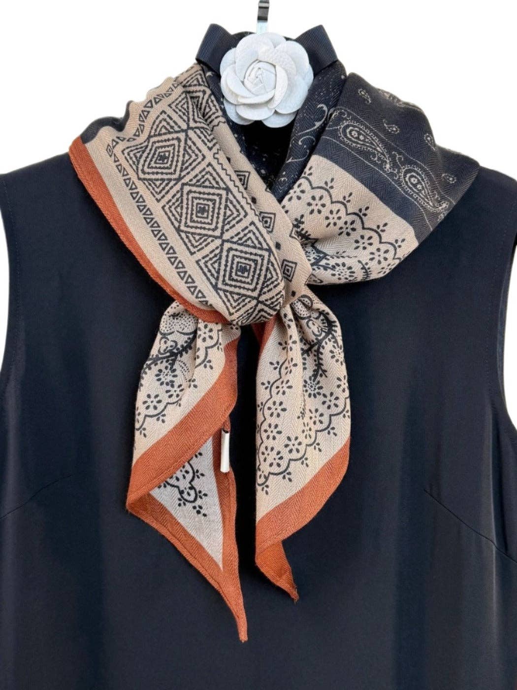 Navy Boho Floral Scarf
