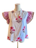 Flora Embroidered Flutter Sleeve Top