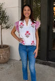 Flora Embroidered Flutter Sleeve Top