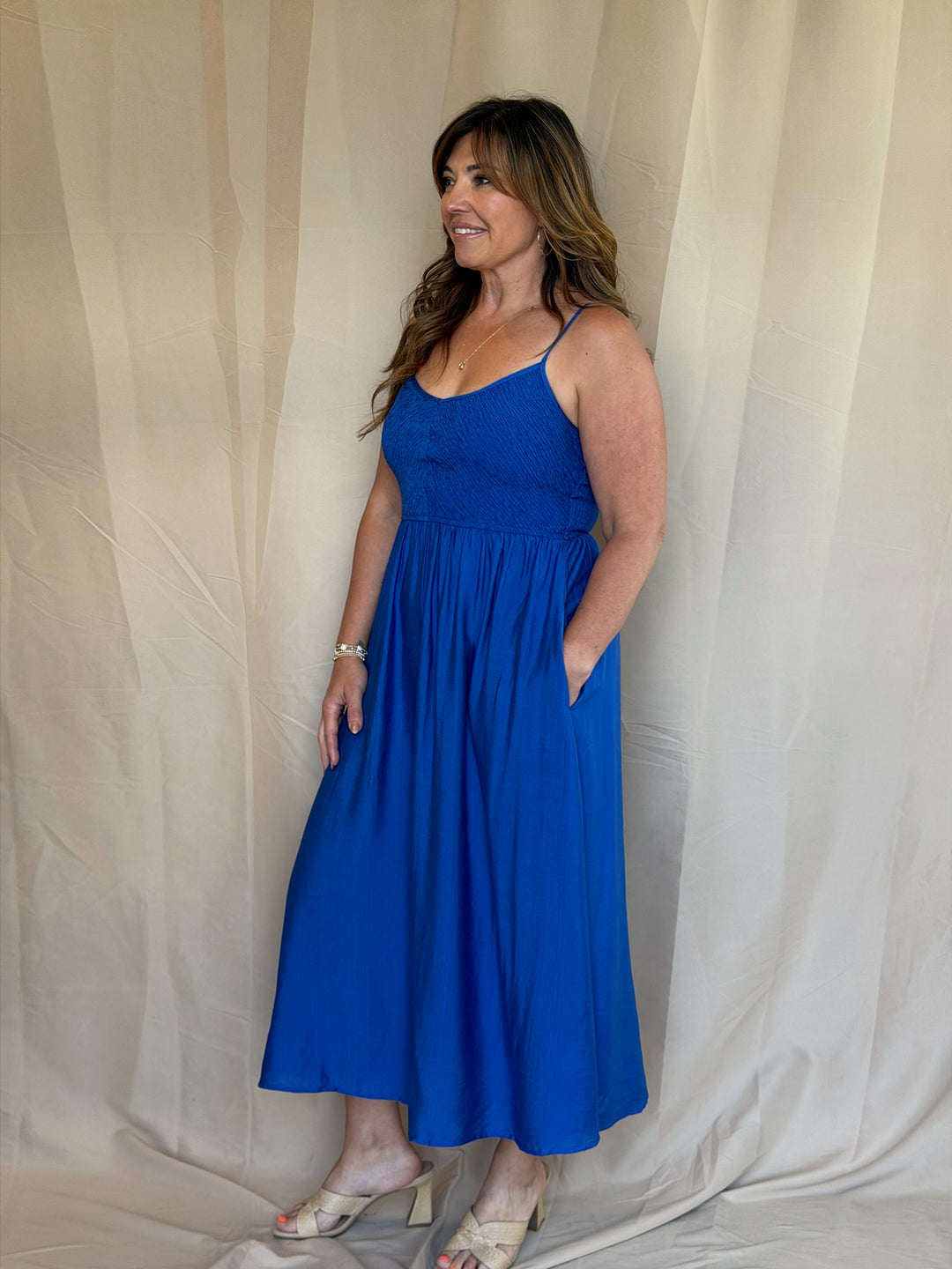 Royal Blue Smocked Bodice Maxi Dress