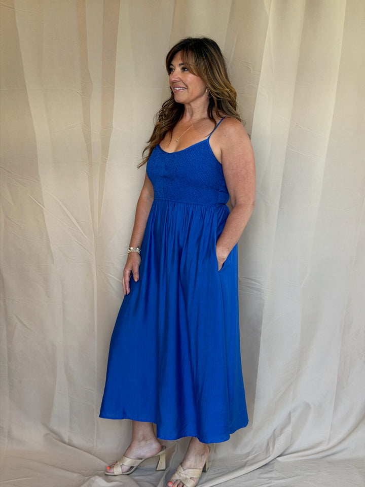 Royal Blue Smocked Bodice Maxi Dress