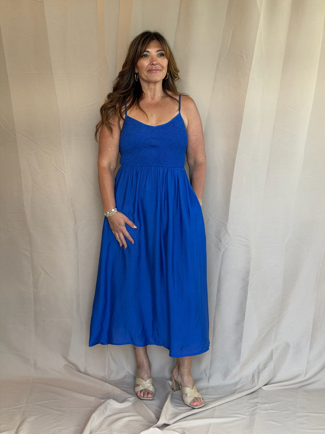 Royal Blue Smocked Bodice Maxi Dress