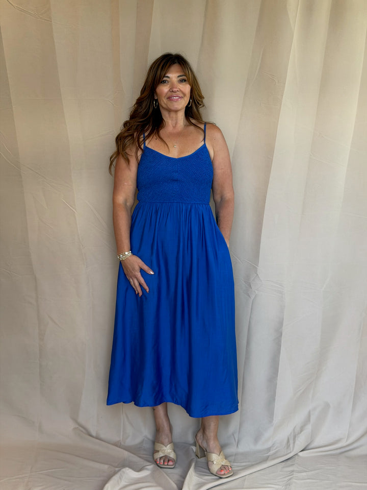 Royal Blue Smocked Bodice Maxi Dress