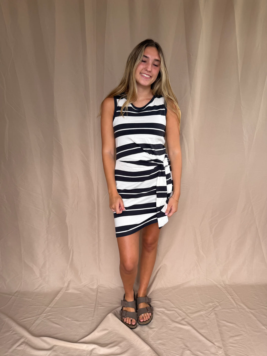 Mattie Striped Mini Dress-Ash Black