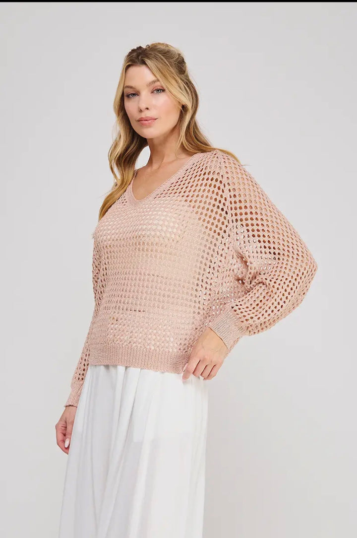 Blush Breeze Open Knit Sweater