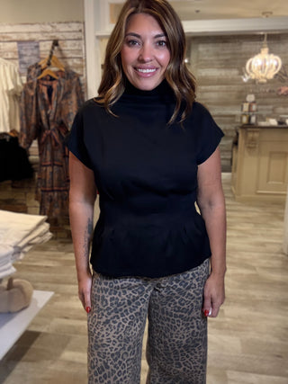 Black Structured Peplum Top