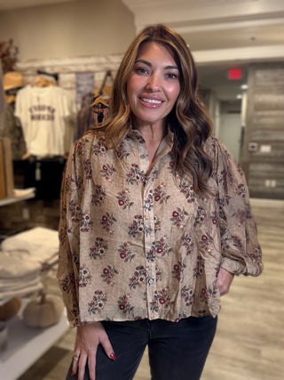 Vintage Floral Button-Up Blouse