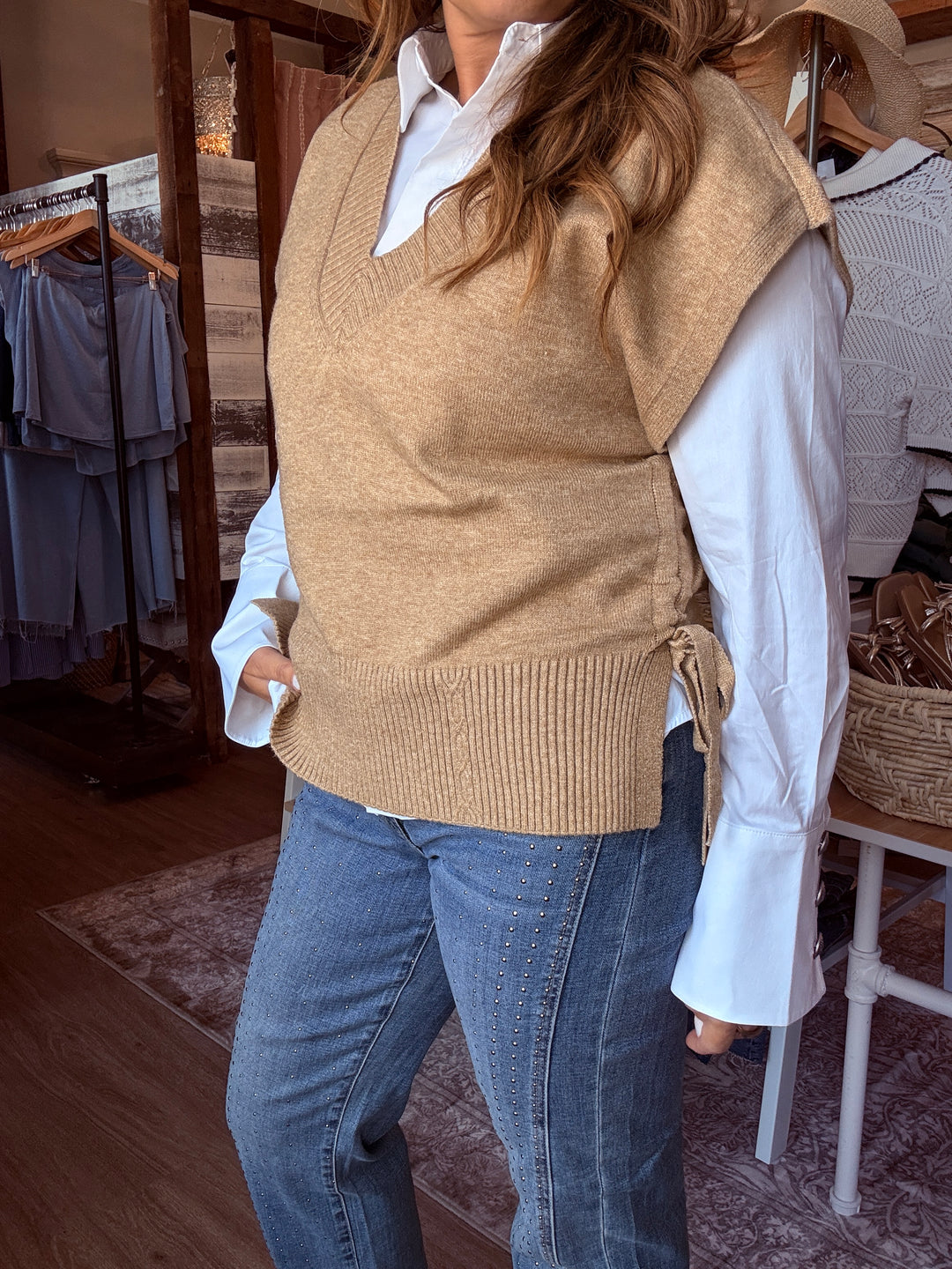 V-Neck Dolman Sweater with Side Ties