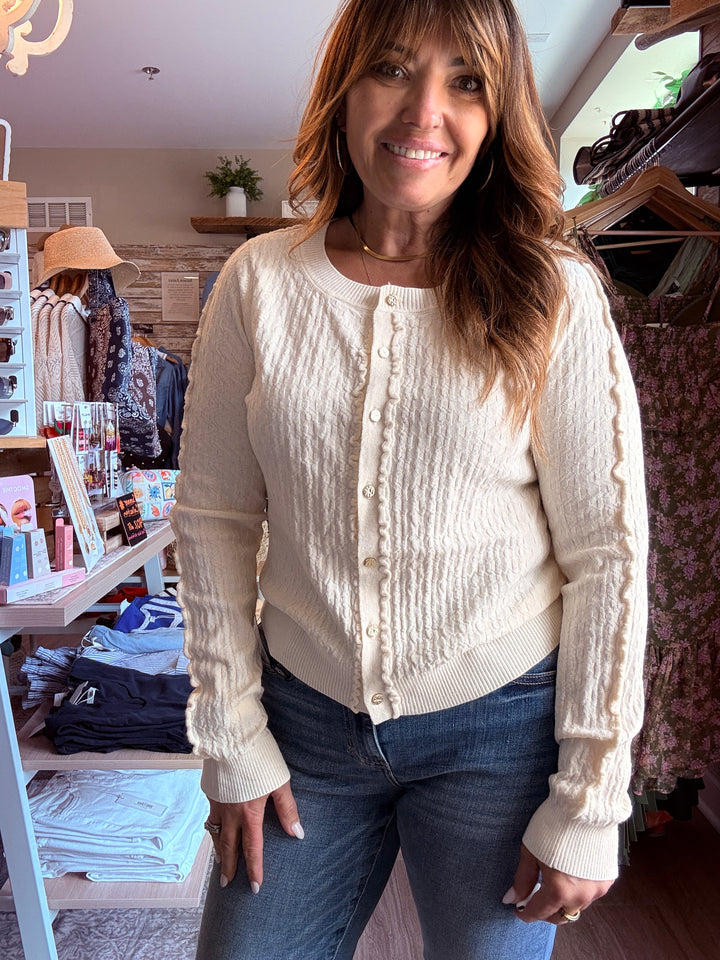 Ruffle Button Front Cardigan Sweater