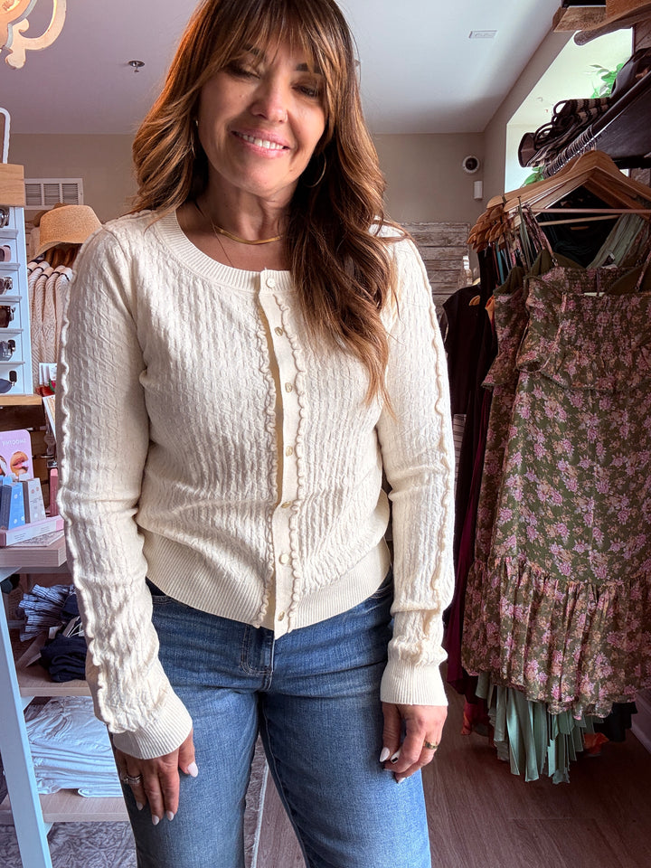 Ruffle Button Front Cardigan Sweater
