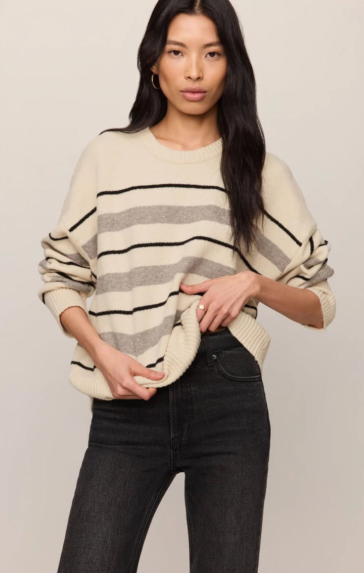 Z Supply Cirrus stripe sweater, lightweight relaxed fit crew neck knit in yarn-dyed stripe