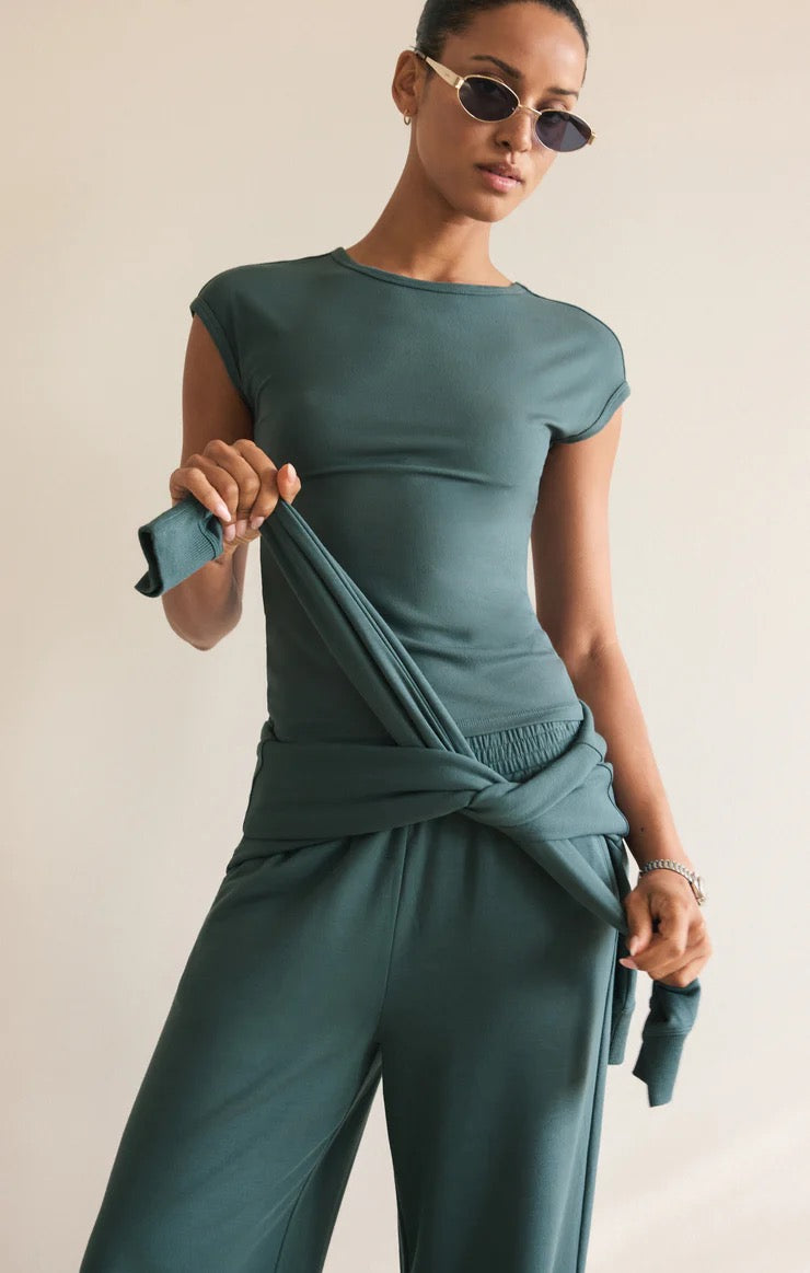 Soft Trace Second Skin cap sleeve tee in stretchy baby rib knit with crew neck